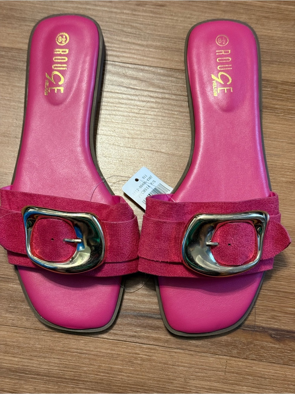 Rouge Helium Hot Pink Suede Buckle Slide Sandals